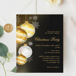 Black gold baubles Christmas Party invitation