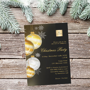 Black gold baubles company logo Christmas Party Invitation