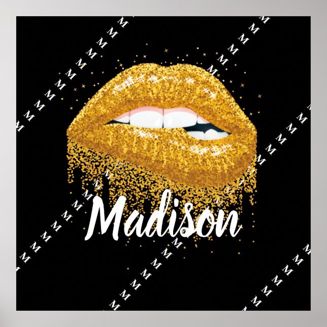 Black Gold Beauty Lips Gift Custom Personalised Poster (Front)