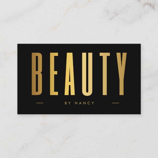 Black & Gold Beauty Salon Minimalist  Business Card (Front)