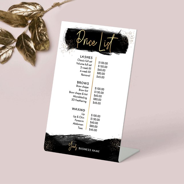 Black & Gold Beauty Salon Modern Price List Pedestal Sign (Creator Uploaded)