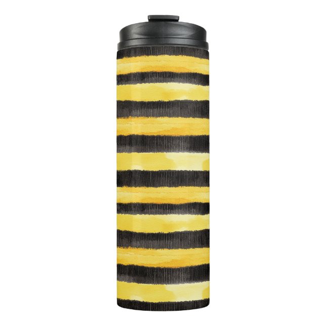 Black Gold Bee Stripes Yellow  Thermal Tumbler (Front)