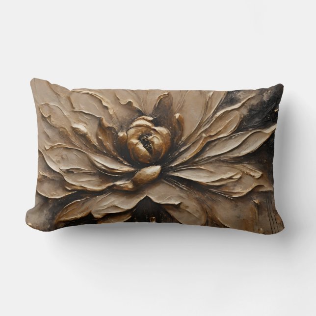 Black Gold Beige Brown Abstract  Lumbar Cushion (Front)