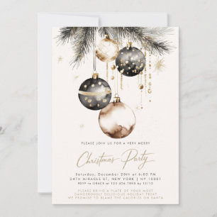 Black Gold Beige Ornaments Baubles Christmas Party Invitation