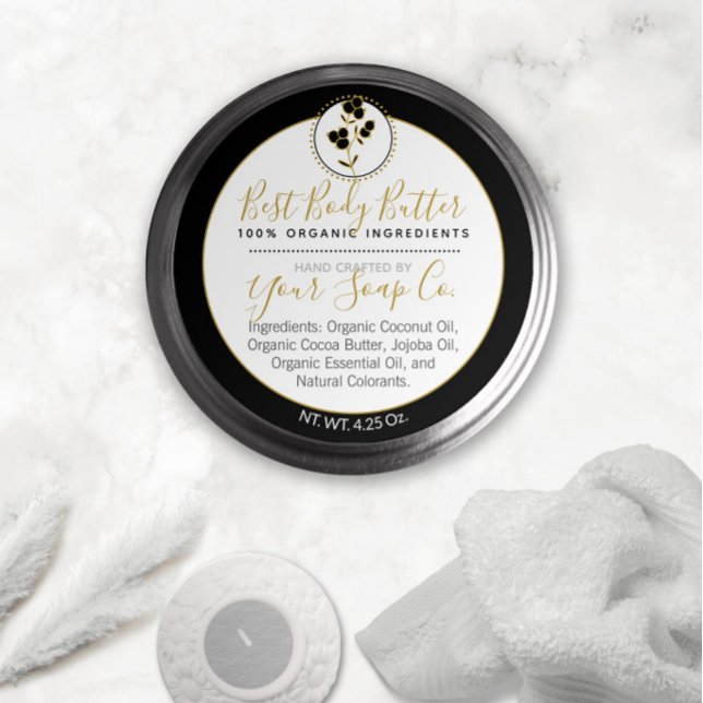 Black & Gold Berries Scrub or Body Butter Label (Creator Uploaded)