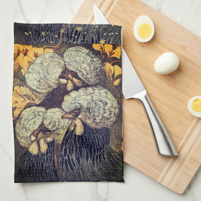 Black Gold Birds Pattern Rustic Kitchen Towels (Quarter Fold)