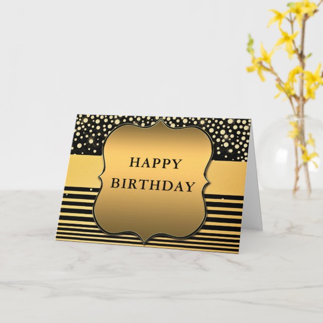 Black Gold Birthday Card Glitter (Yellow Flower)