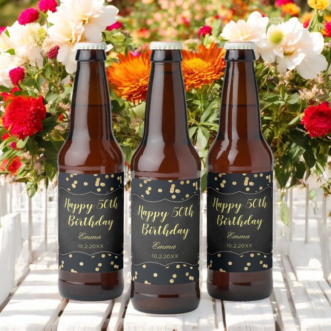 Black Gold Birthday Glitter Glam Beer Bottle Label (Creator Uploaded)