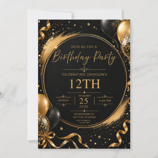 Black & Gold Birthday Invitation