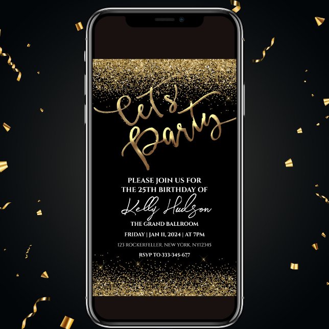 Black Gold Birthday Party Invitation (Creator Uploaded)