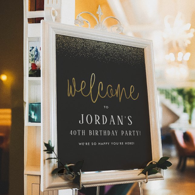Black & Gold Birthday Party Welcome Sign (Creator Uploaded)