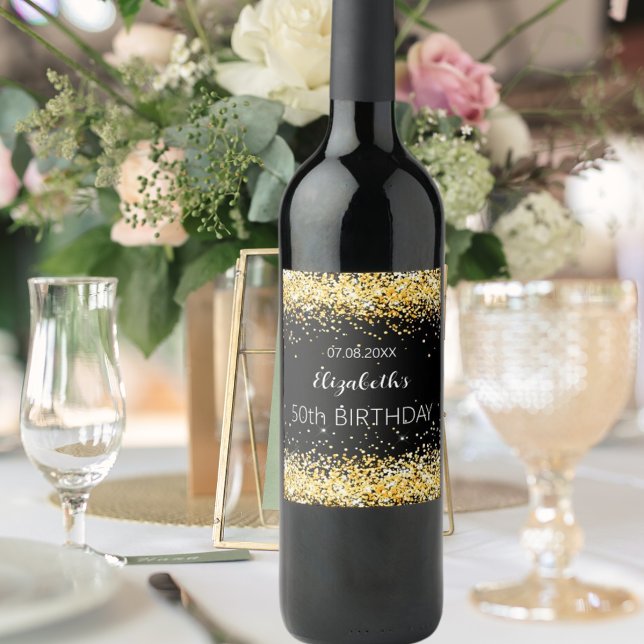 Black gold birthday party wine label (Creator Uploaded)
