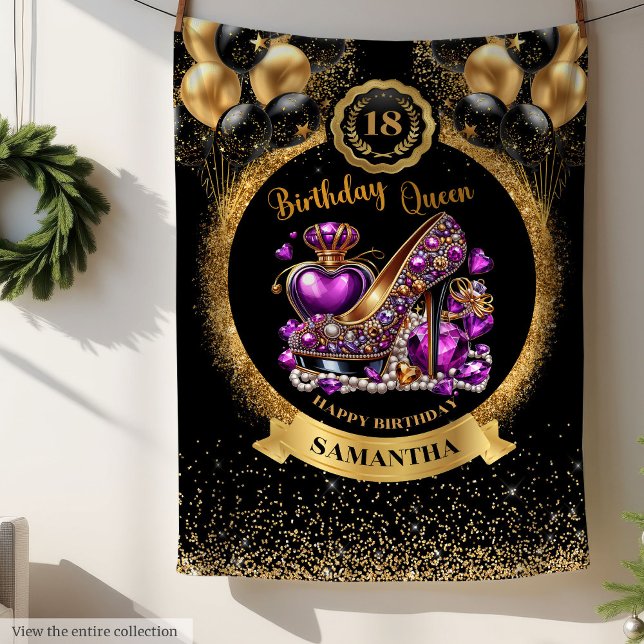 Black Gold Birthday Queen High Heels Purple Fleece Blanket (Black Gold Birthday Queen High Heels Purple Fleece Blanket )
