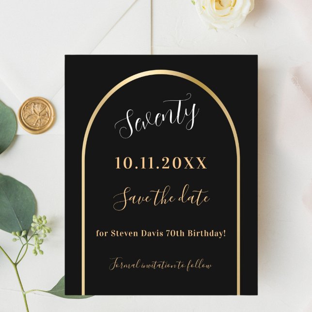 Black gold birthday save the date card (Creator Uploaded)