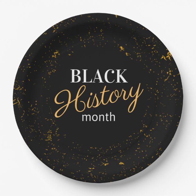 Black & Gold Black History Month Paper Plate (Front)