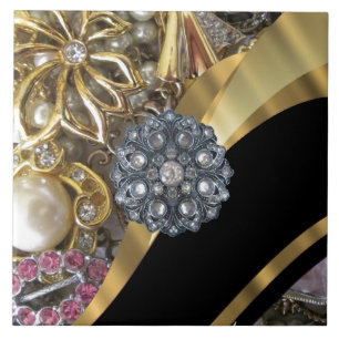 Black & gold bling ceramic tile