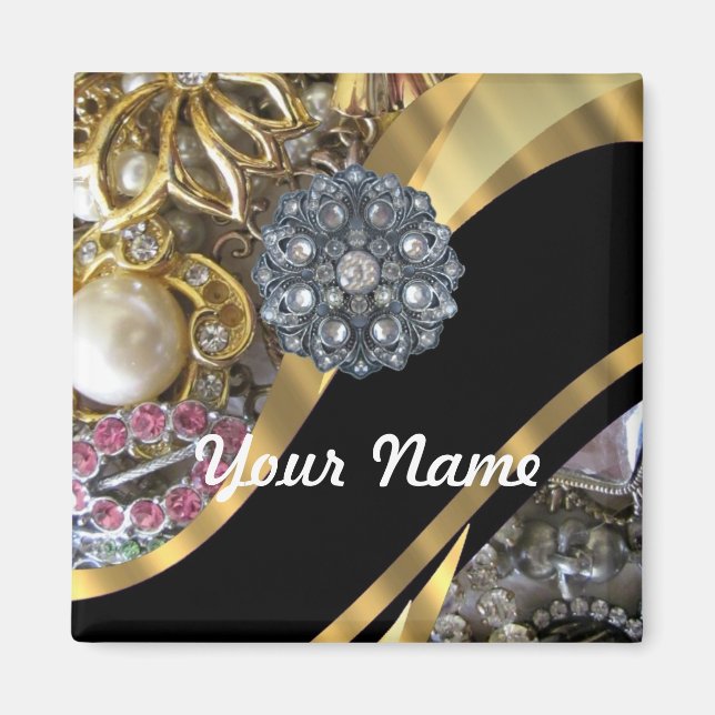 Black & gold bling magnet (Front)