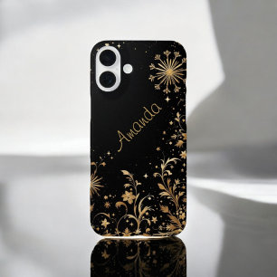 Black Gold Bloom iPhone 16 Plus Case
