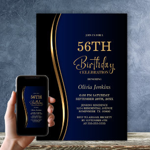 Black Gold Blue Birthday Party Invitation