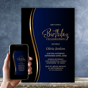 Black Gold Blue Birthday Party Invitation