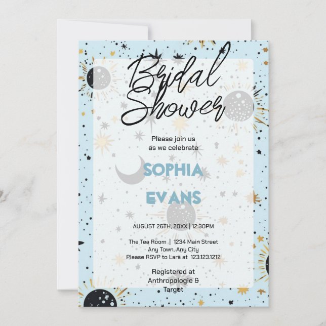 Black Gold Blue Celestial Bridal Shower Invitation (Front)