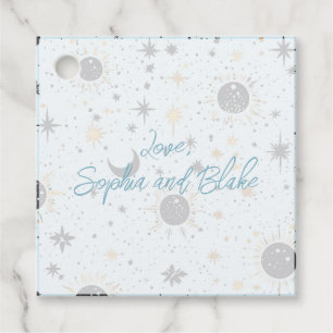 Black Gold Blue Celestial Personalised Wedding Favour Tags