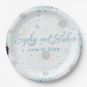 Black Gold Blue Celestial Wedding Paper Plate
