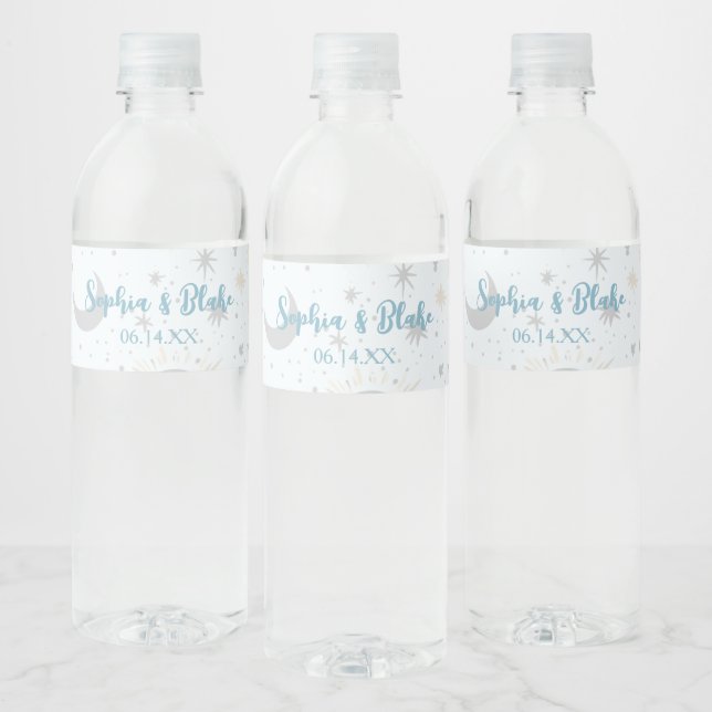 Black Gold Blue Celestial Wedding Water Bottle Label (Bottles)