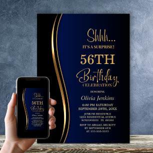 Black Gold Blue Surprise Birthday Party Invitation