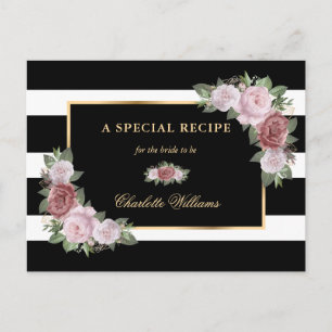 Black Gold Blush Floral Bridal Shower Recipe Card
