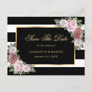 Black Gold Blush Floral Wedding Save The Date Announcement Postcard