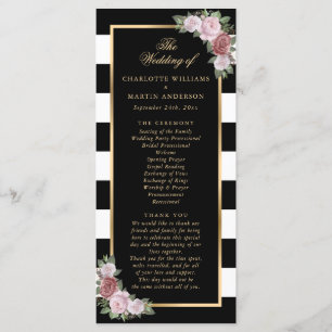 Black Gold Blush Pink Floral Wedding Program