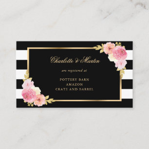 Black Gold Blush Pink Floral Wedding Registry Enclosure Card