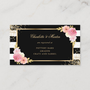 Black Gold Blush Pink Floral Wedding Registry Enclosure Card