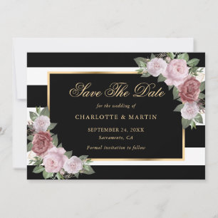 Black Gold Blush Pink Floral Wedding Save The Date