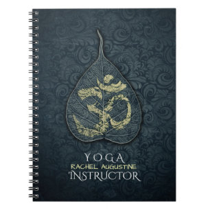 Black & Gold Bodhi Leaf OM Symbol YOGA Instructor Notebook