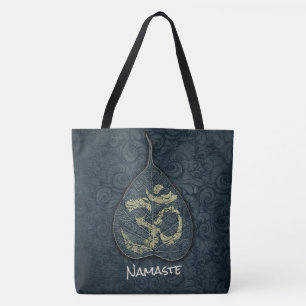 Black & Gold Bodhi Leaf OM Symbol YOGA Instructor Tote Bag