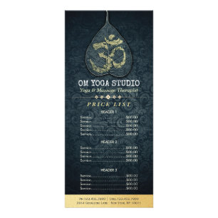 Black Gold Bodhi Leaf OM Symbol YOGA Price List Rack Card