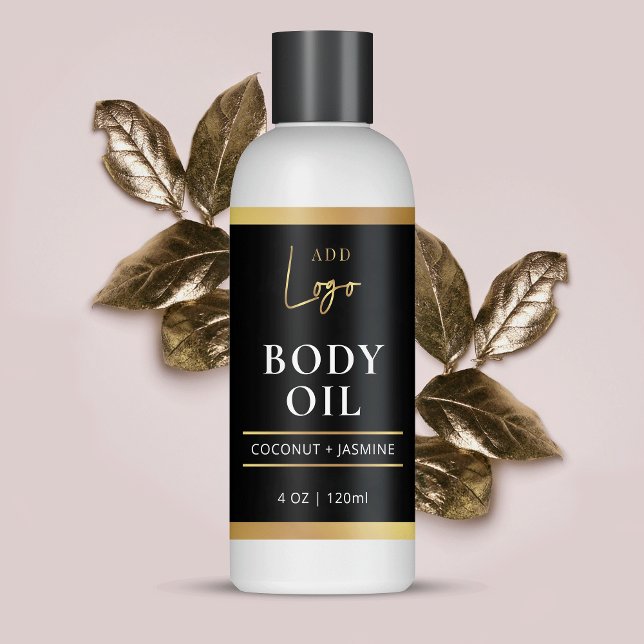 Black & Gold Body Oil 4 OZ Cosmetic Bottle Label (Elevate your cosmetic bottles with this black and gold product ingredients sticker)