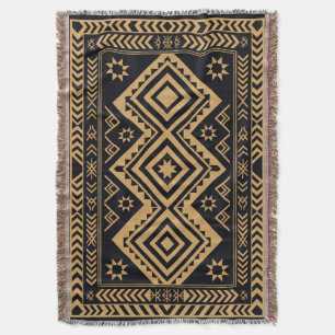 Black Gold Boho Abstract Surface Pattern Throw Blanket