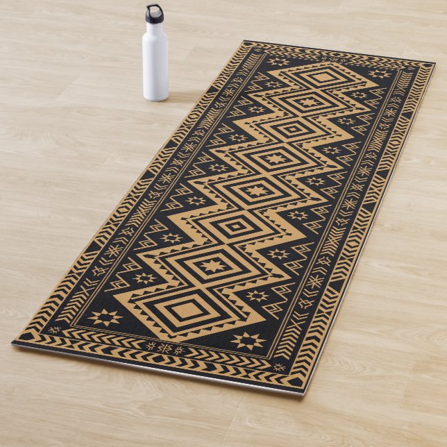 Black Gold Boho Abstract Surface Pattern Yoga Mat (In Situ)