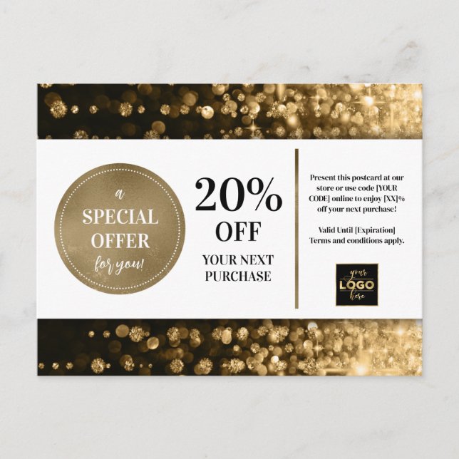 Black Gold Bokeh Glitter Coupon Discount  Postcard (Front)