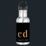 Black gold bold monogram initials name  532 ml water bottle<br><div class="desc">A classic black background. Golden and white coloured text. Personalise and add your monogram initials and your name. For both him and her.</div>
