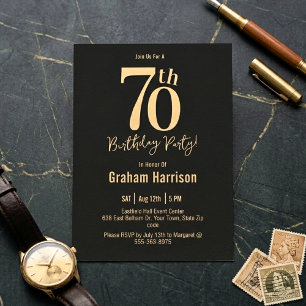 Black Gold Bold Typography Men's 70th Birthday Invitation