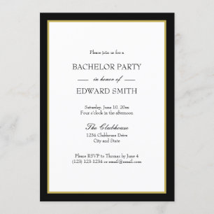 Black Gold Border Bachelor Party Invitations