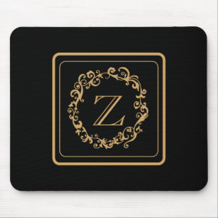 Black Gold Border Design Monogram Letter Mouse Pad