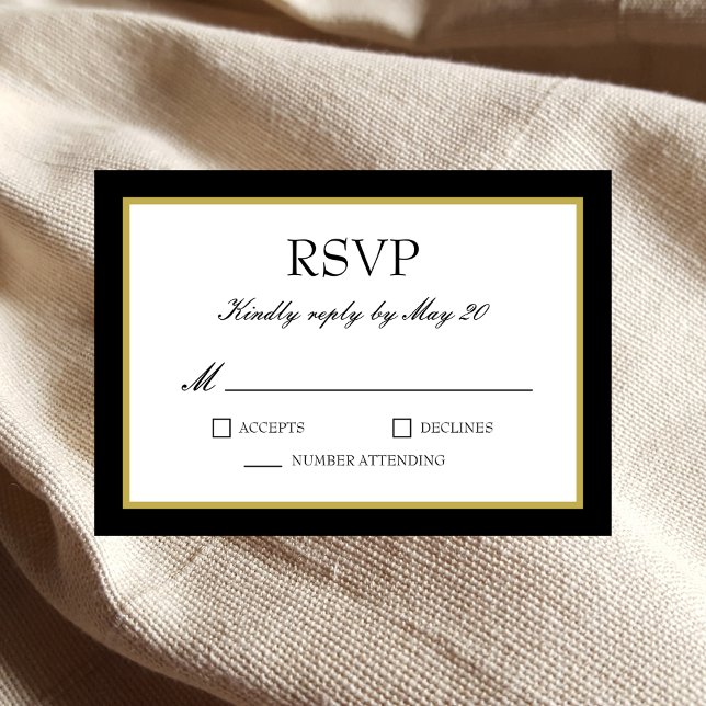 Black Gold Border Wedding RSVP Response Card (Creator Uploaded)