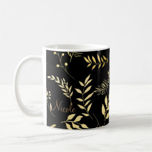 Black & Gold Botanical Glam Floral Leaves Chic Coffee Mug