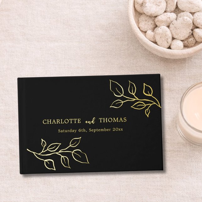 Black gold botanical luxury wedding  guest book (Creator Uploaded)