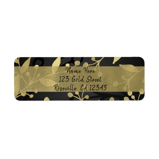 Black & Gold Botanical Merry Christmas Elegant Return Address Label (Front)